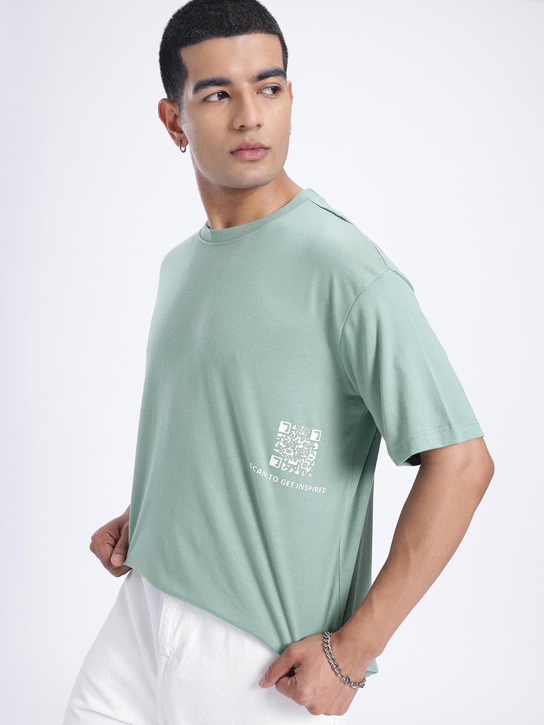 

glitchez Playful Perspective Placement Print Oversized T-shirt, Green