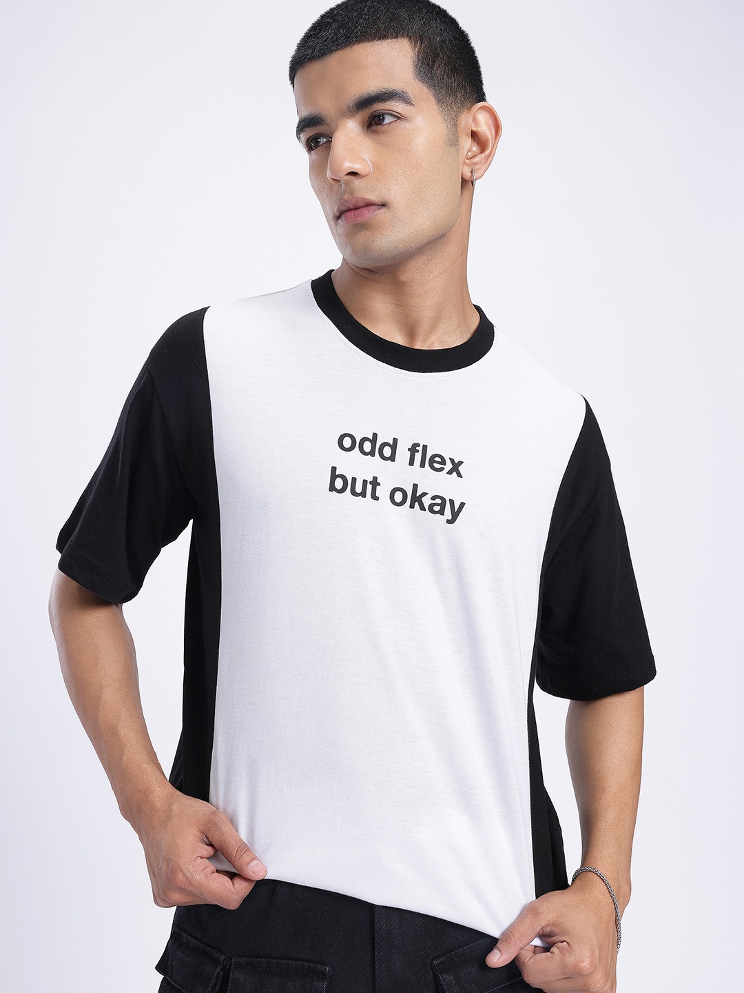 

glitchez Speak Your Style Colourblocked Printed Oversized T-shirt, White
