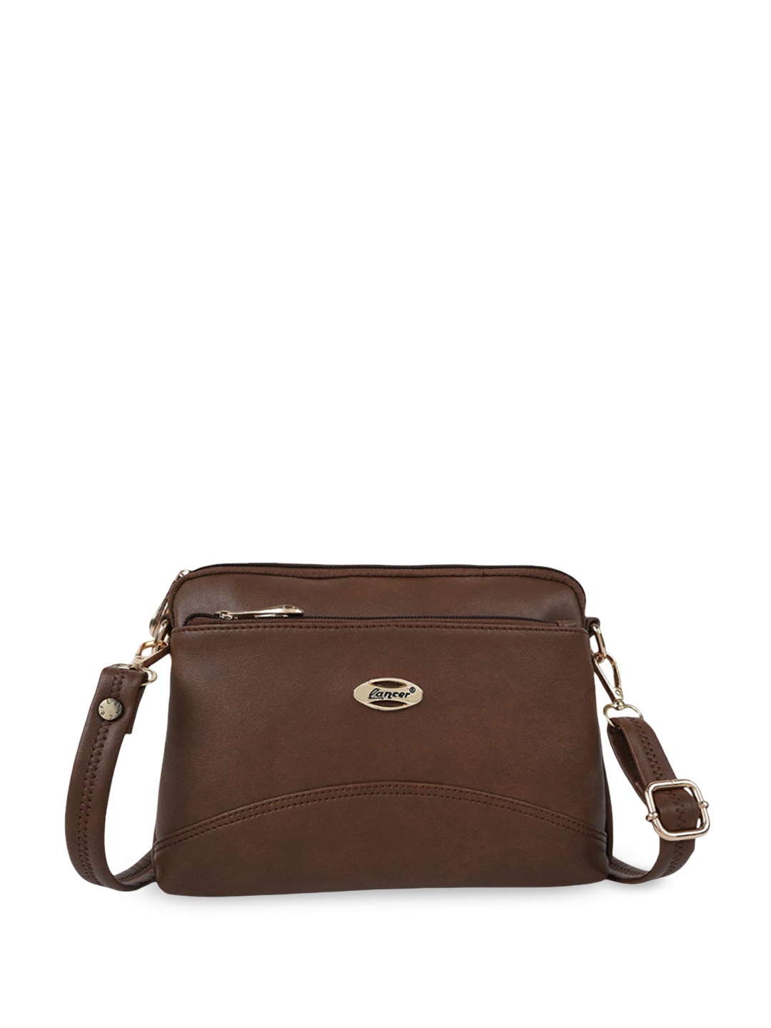 

Lancer Women Solid Structured Leather Sling Bag, Brown