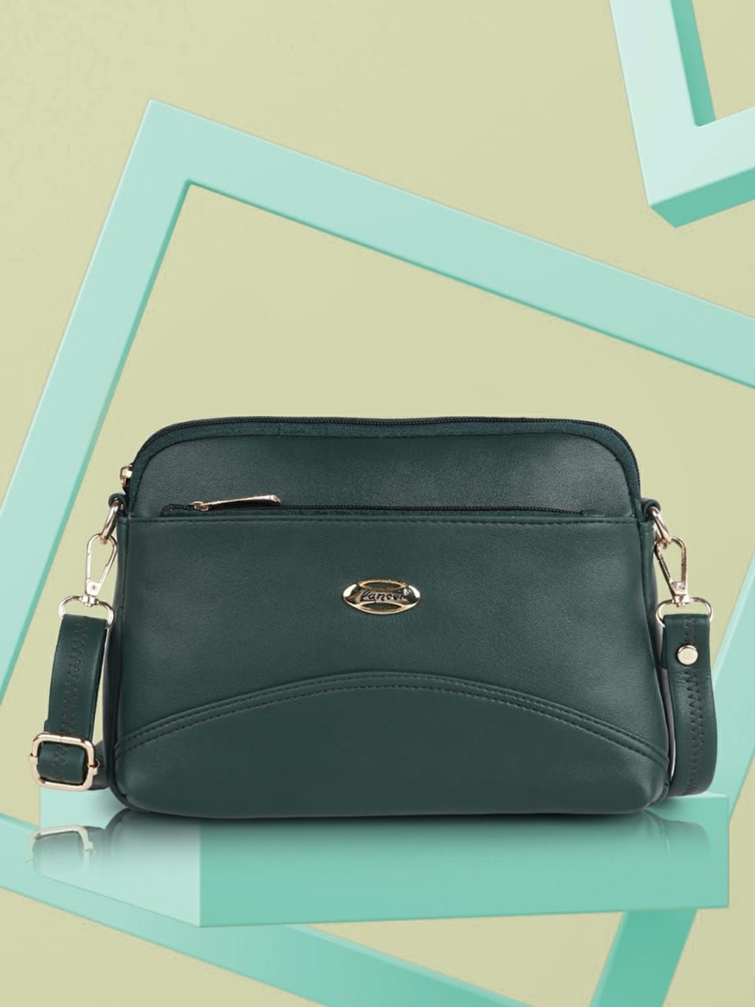 

Lancer Women Solid Structured Leather Sling Bag, Green