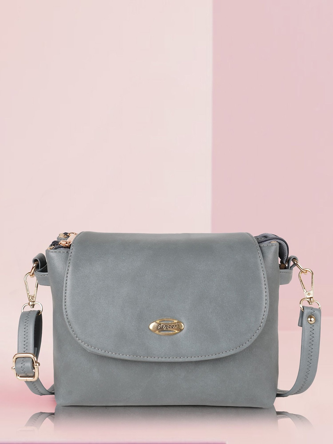 

Lancer Women Solid Structured Leather Sling Bag, Grey