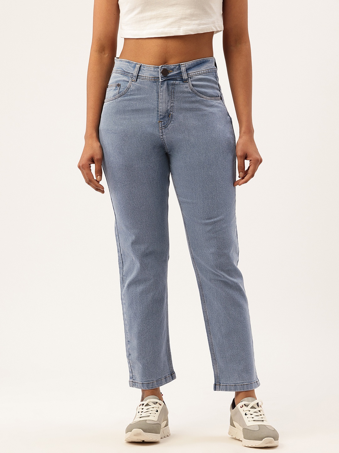 

PARIS HAMILTON Women Boyfriend Fit High-Rise Heavy Fade Acid Wash Stretchable Jeans, Blue