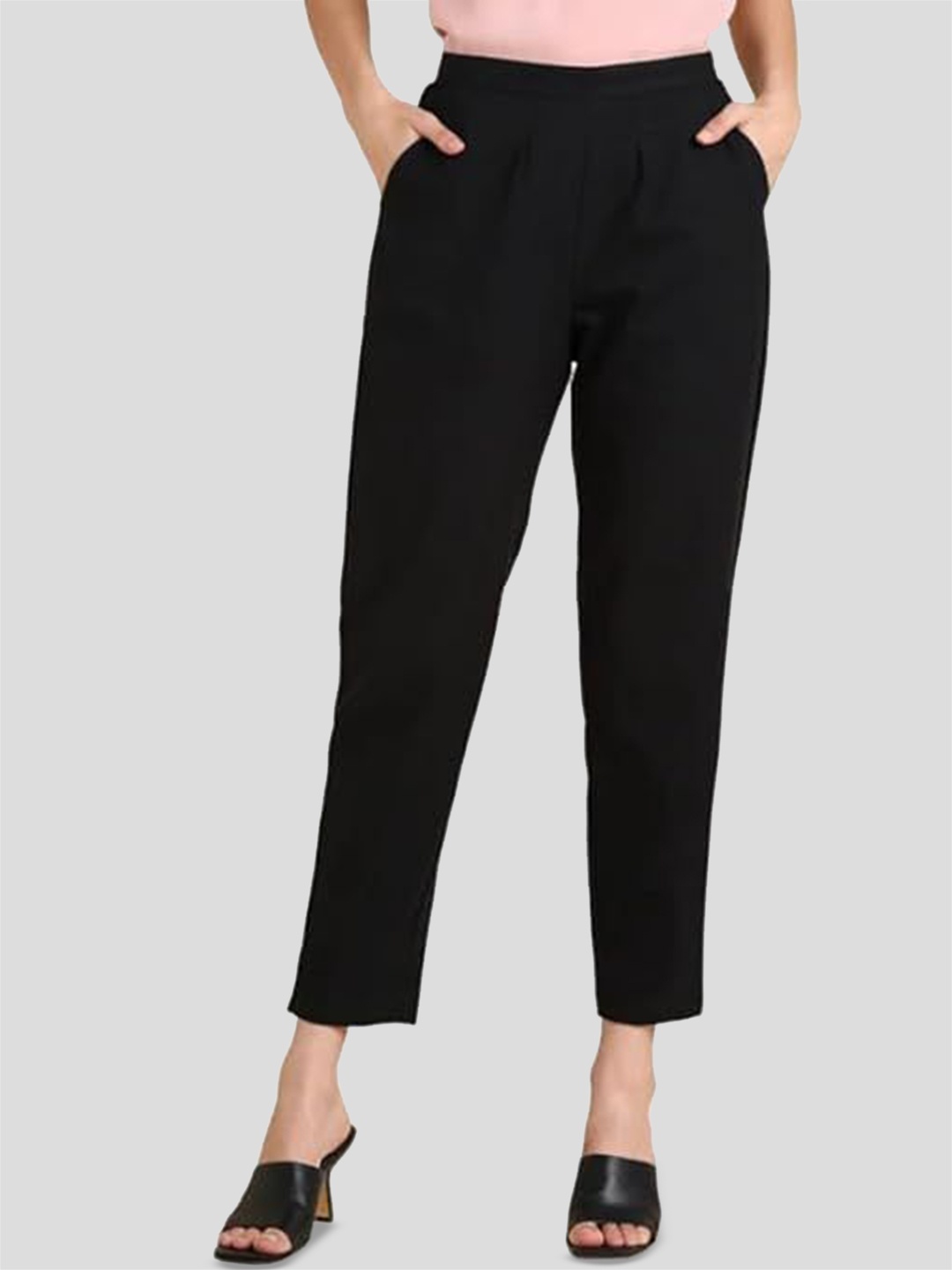 

MIRAYYA Women Cotton Relaxed Regular Trousers, Black