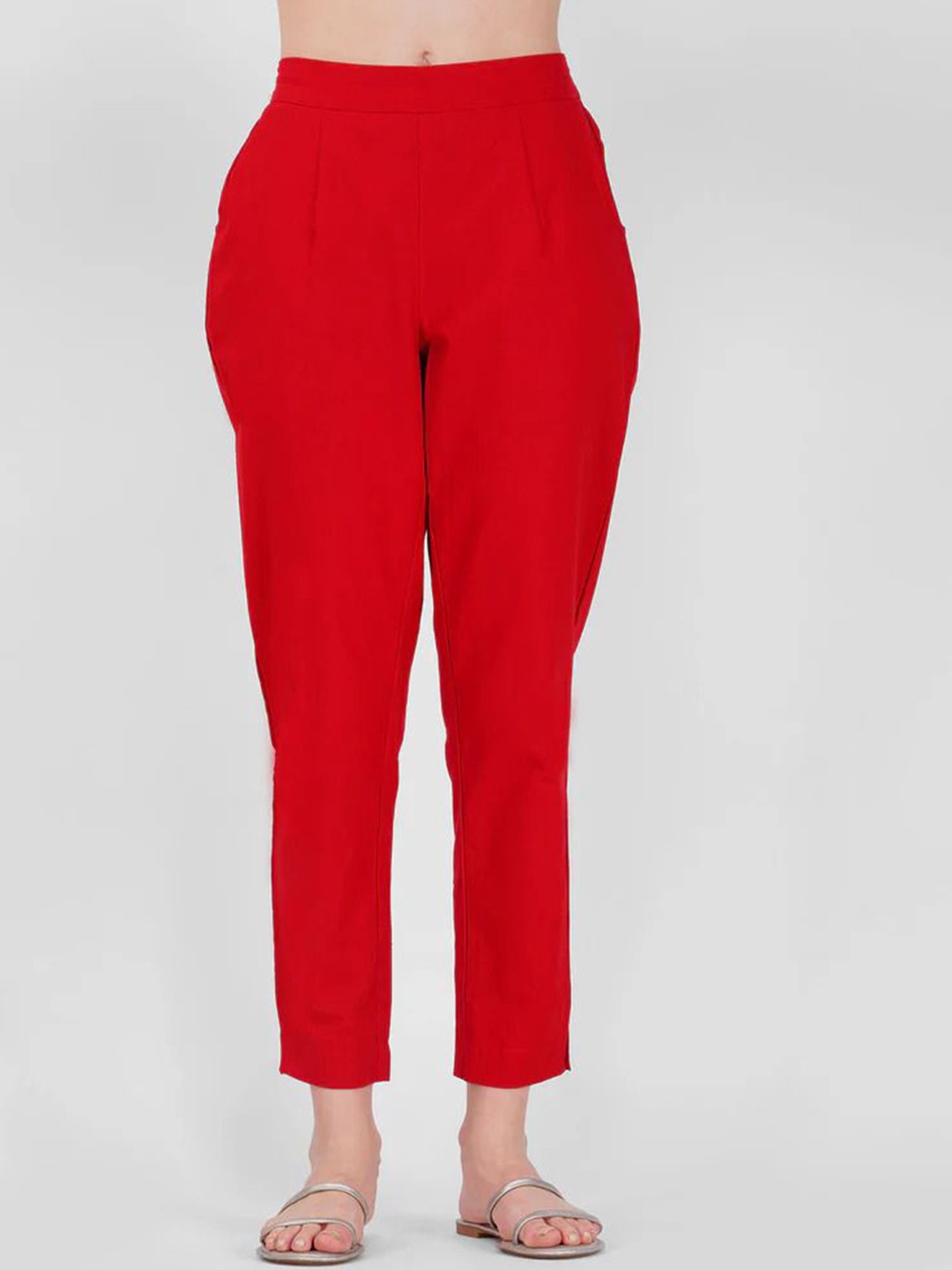 

MIRAYYA Women Cotton Relaxed Regular Trousers, Red