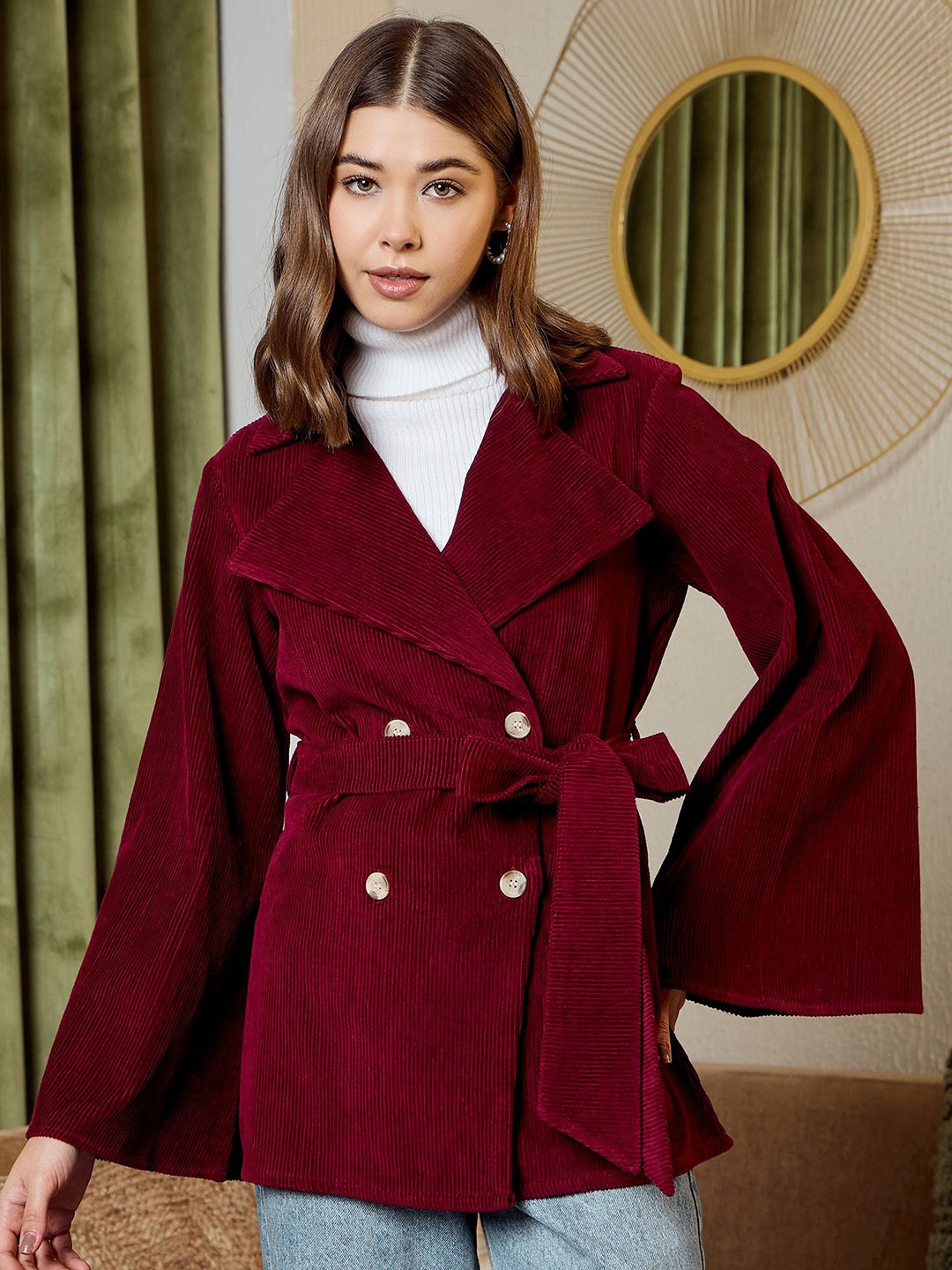 

MABISH by Sonal Jain Women Double Breasted Blazer, Burgundy