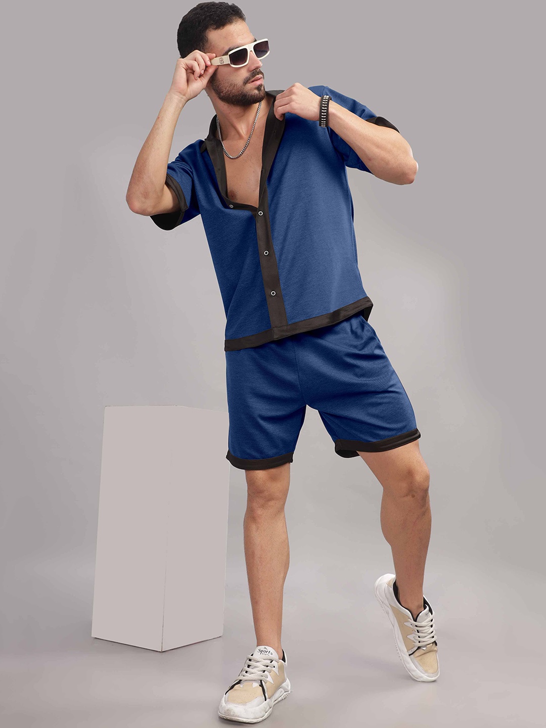 

TRIBE Short Sleeves Shirt With Shorts, Blue