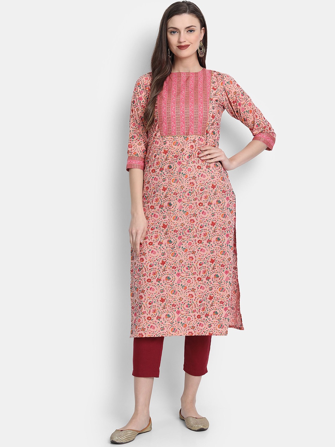

KUMARI Floral Printed Gotta Patti Pure Cotton Straight Kurtas, Pink