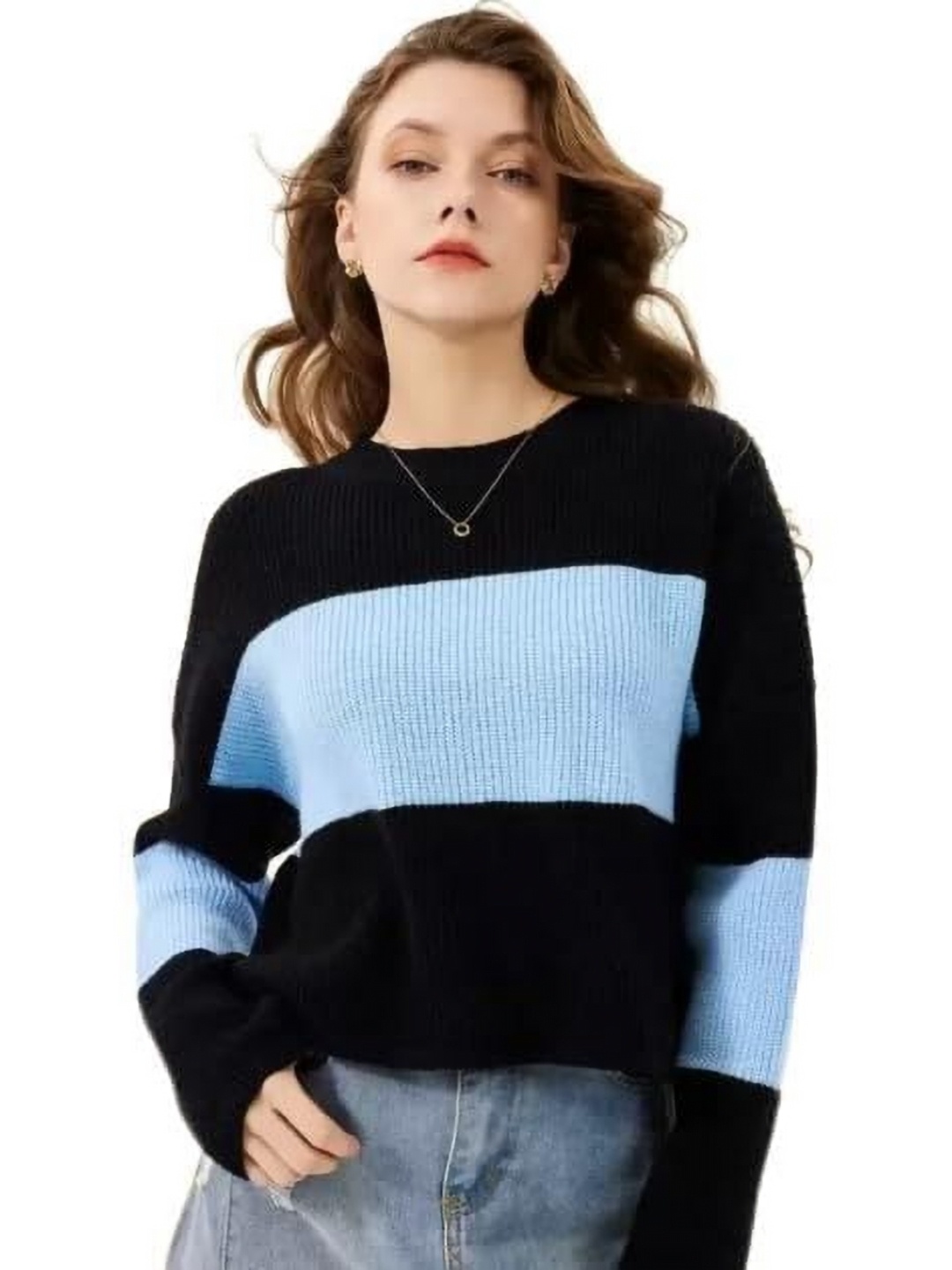 

ELEVEN Women Striped Pockets T-shirt, Black
