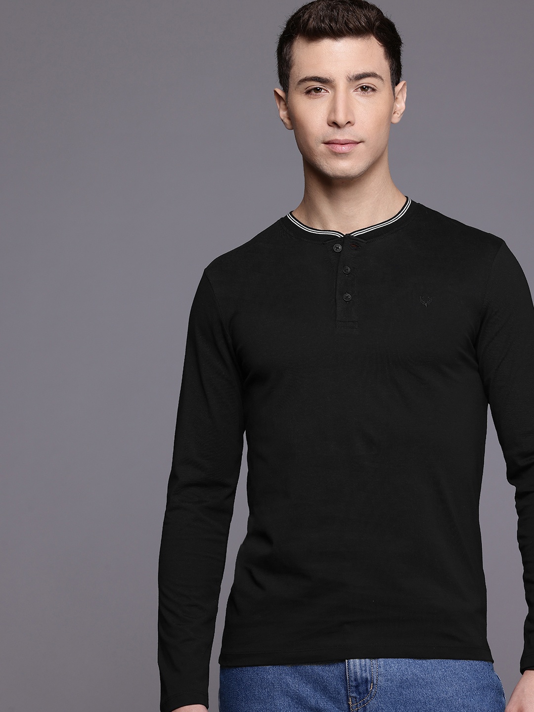 

Allen Solly Henley Neck Pure Cotton Slim Fit T-shirt, Black