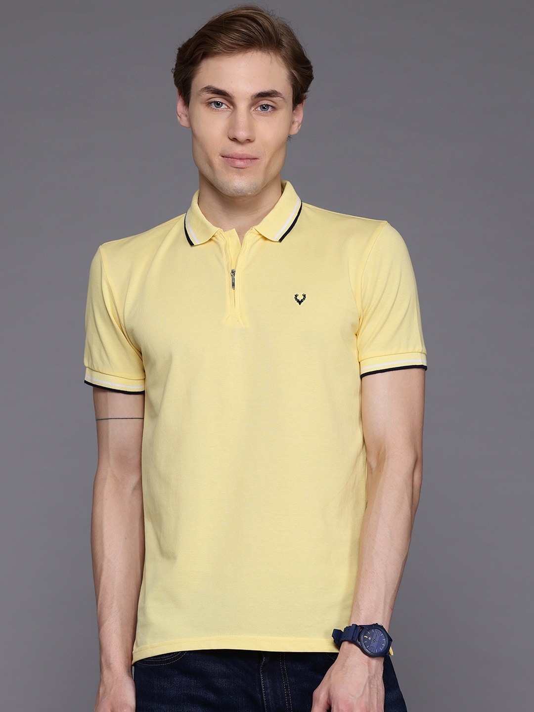

Allen Solly Polo Collar Regular Fit T-shirt with Hem Slits, Yellow