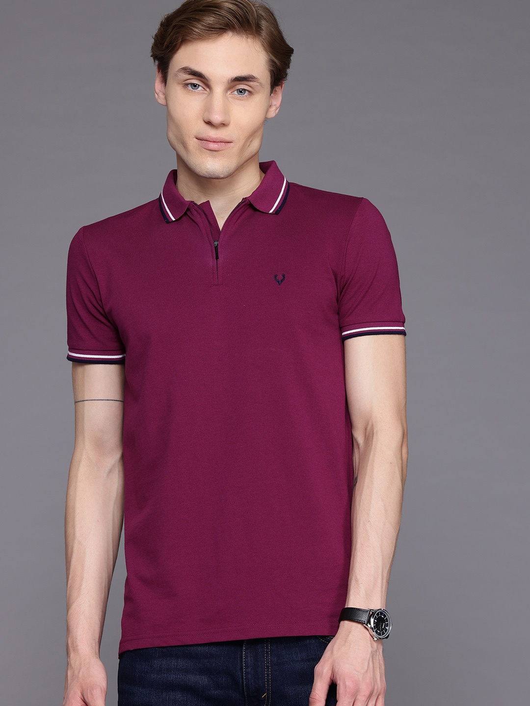 

Allen Solly Polo Collar Regular Fit T-shirt with Hem Slits, Maroon