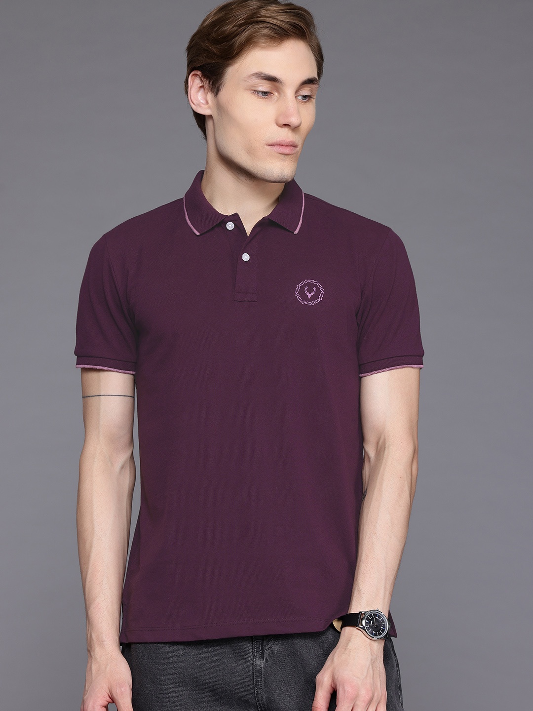 

Allen Solly Polo Collar Regular Fit T-shirt with Hem Slits, Burgundy