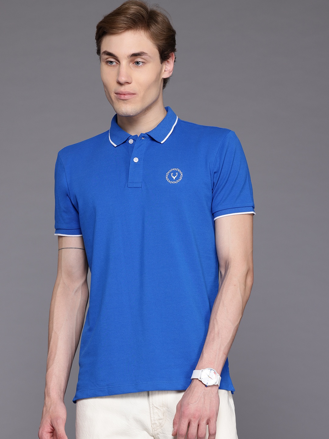 

Allen Solly Polo Collar Regular Fit T-shirt with Hem Slits, Blue