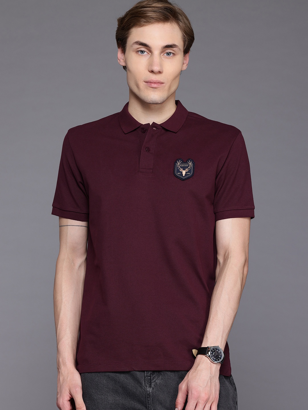 

Allen Solly Polo Collar Regular Fit T-shirt with Hem Slits, Maroon