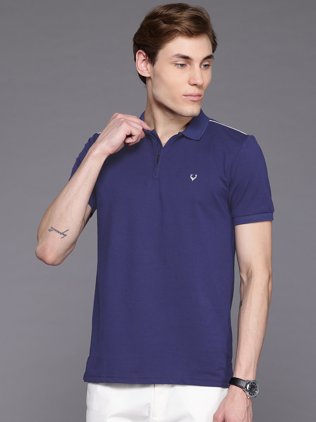 

Allen Solly Men Polo Collar Pure Cotton T-shirt, Blue