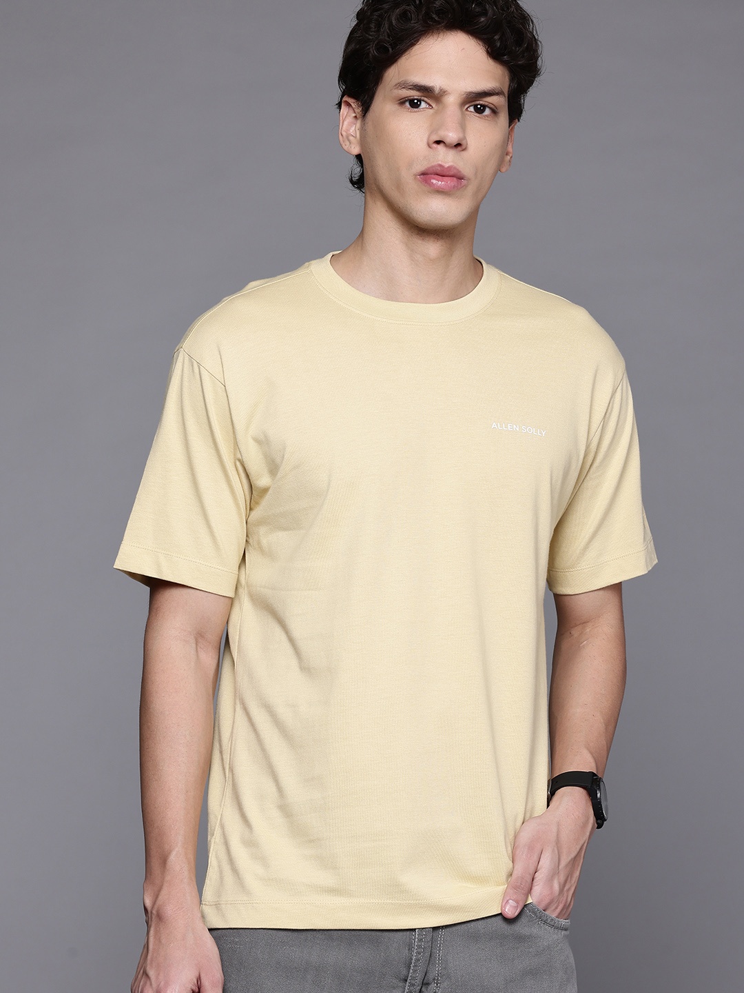 

Allen Solly Men Drop-Shoulder Sleeves Relaxed Fit Cotton T-shirt, Beige