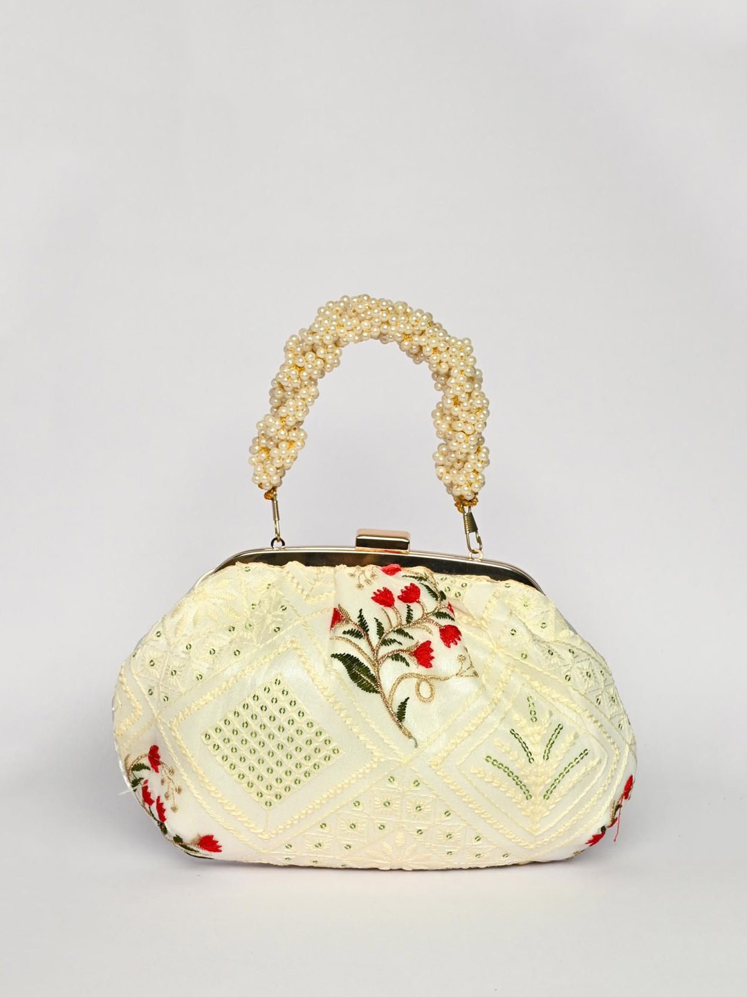 

BOXWISH Women Floral Printed Structured Handheld Bag, Cream