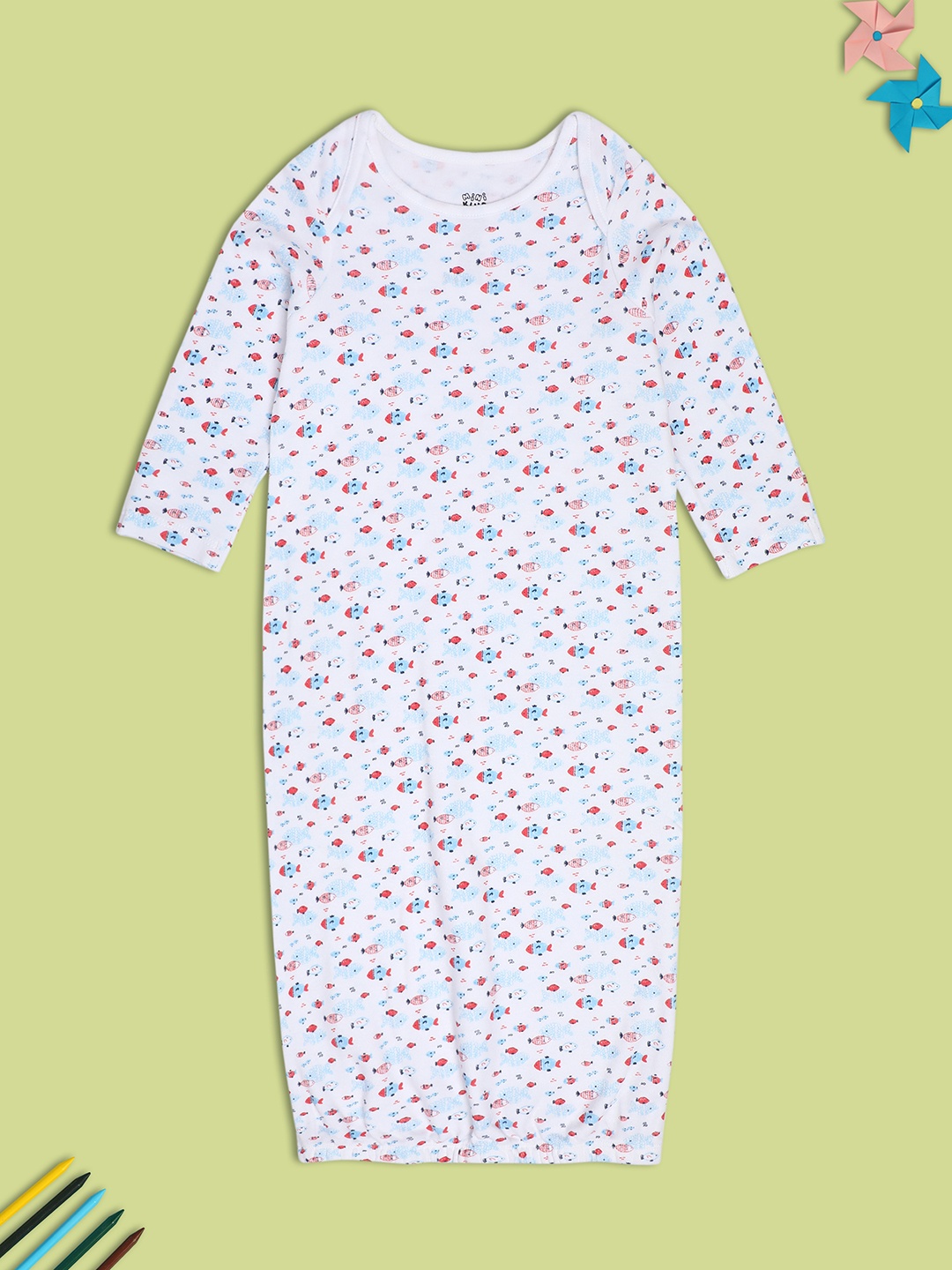 

MINI KLUB Boys Printed Pure Cotton Sleepsuit, White