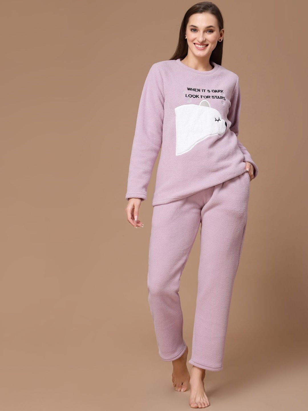 

Sweet Dreams Women Printed Mid-Rise Tracksuit, Lavender