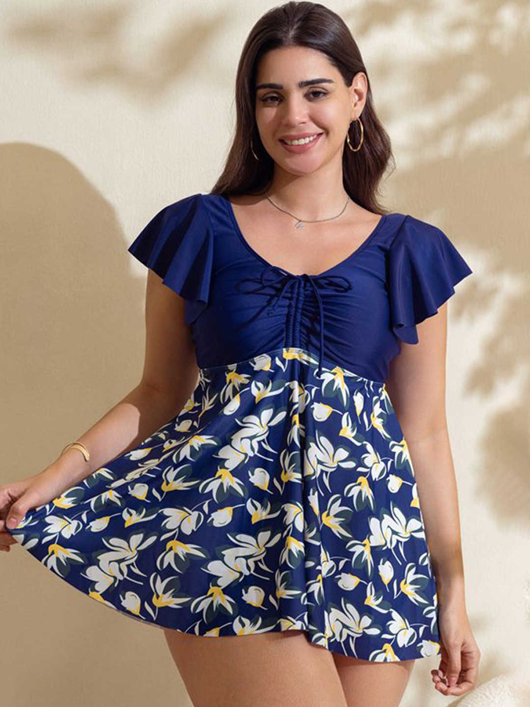 

Plus Curvves Women Plus Size Floral Printed Swimsuit, Blue