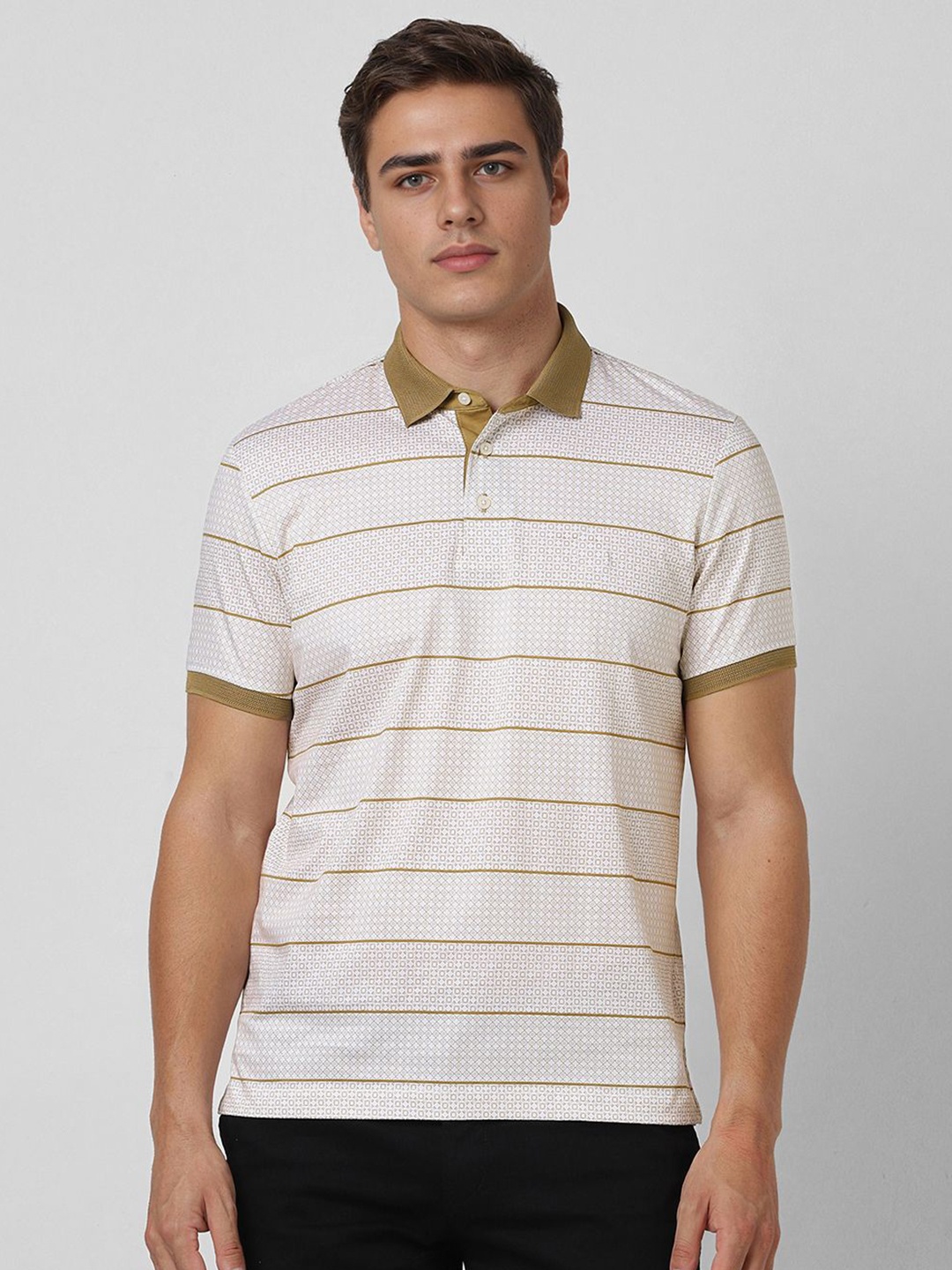 

Van Heusen Sport Men Striped Polo Collar Cotton Casual T-shirt, White