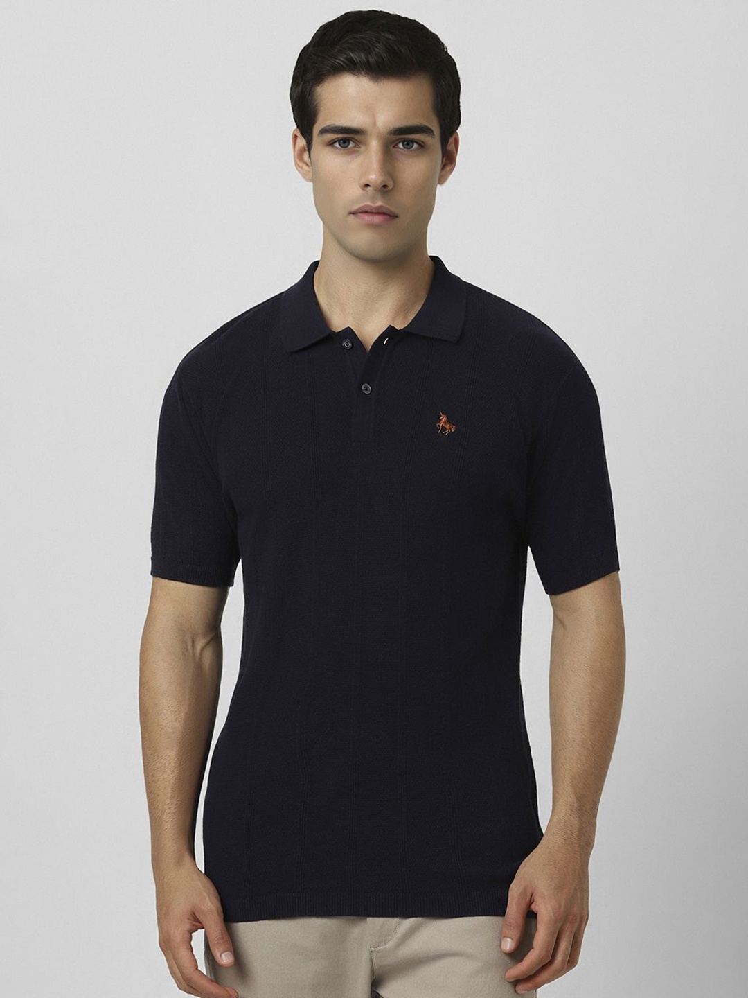 

Van Heusen Sport Men Polo Collar Self Design Casual T-shirt, Navy blue