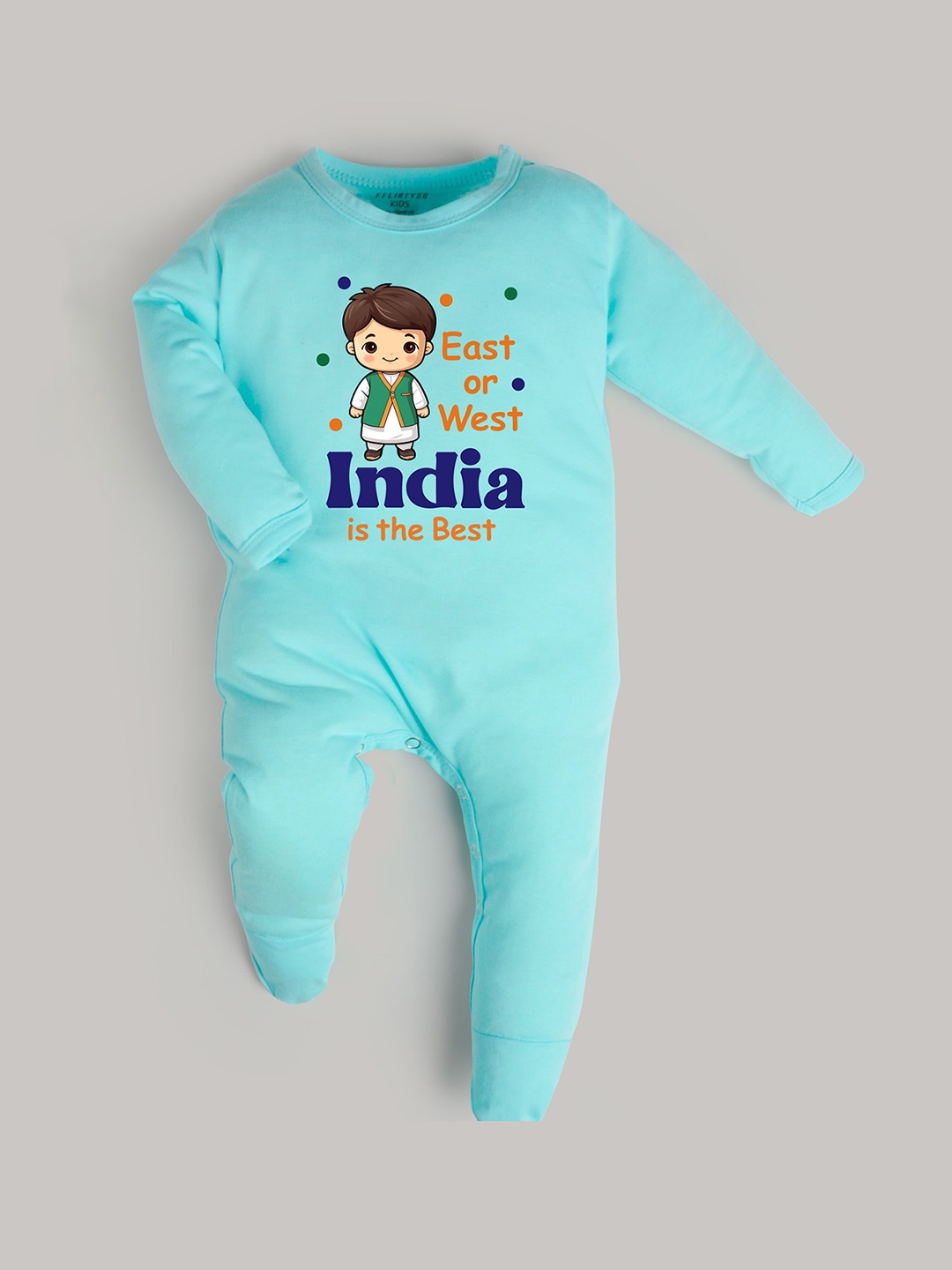 

FFLIRTYGO Kids Printed Round Neck Rompers, Turquoise blue