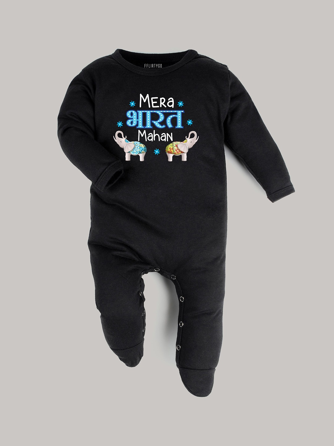 

FFLIRTYGO Kids Printed Cotton Round Neck Rompers, Black