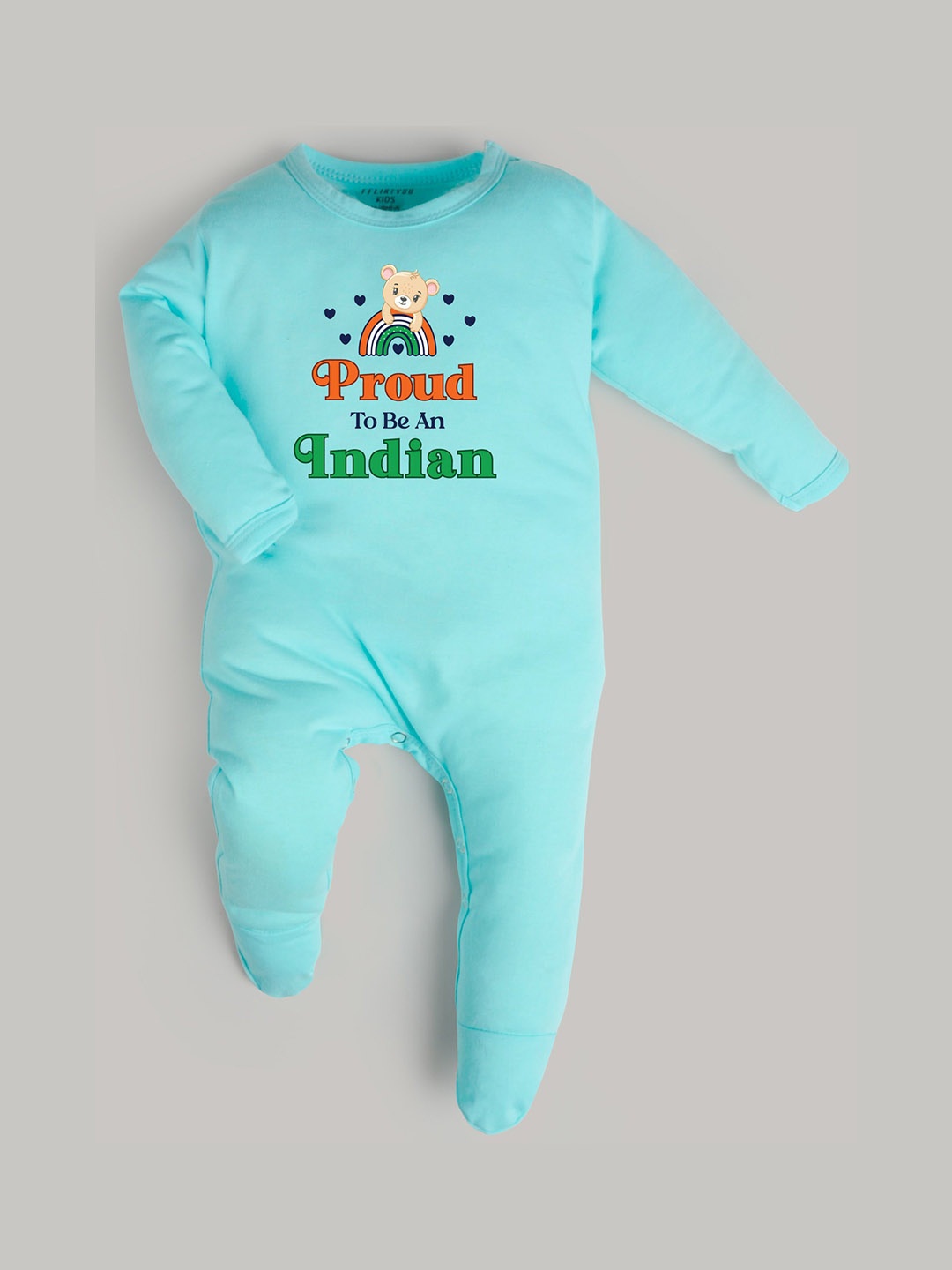 

FFLIRTYGO Kids Printed Cotton Round Neck Rompers, Turquoise blue