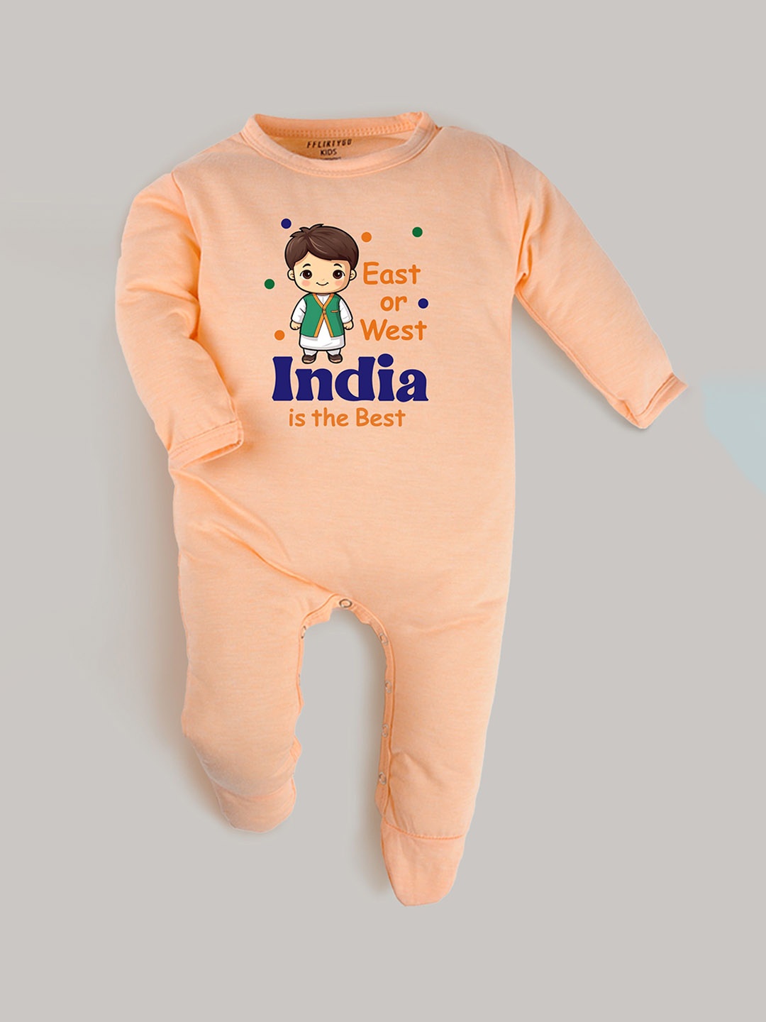 

FFLIRTYGO Kids Printed Cotton Round Neck Rompers, Peach