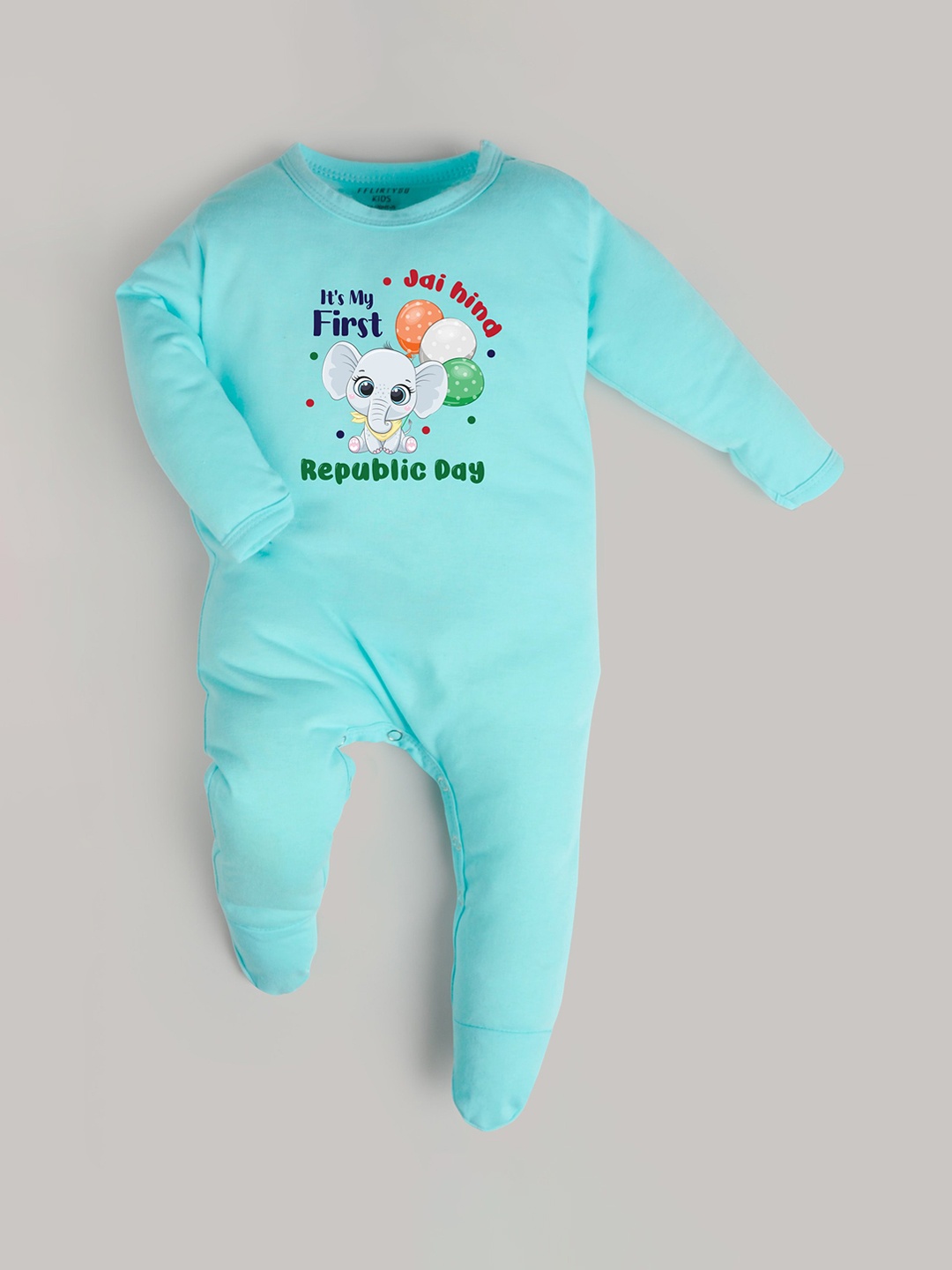 

FFLIRTYGO Kids Printed Round Neck Rompers, Turquoise blue