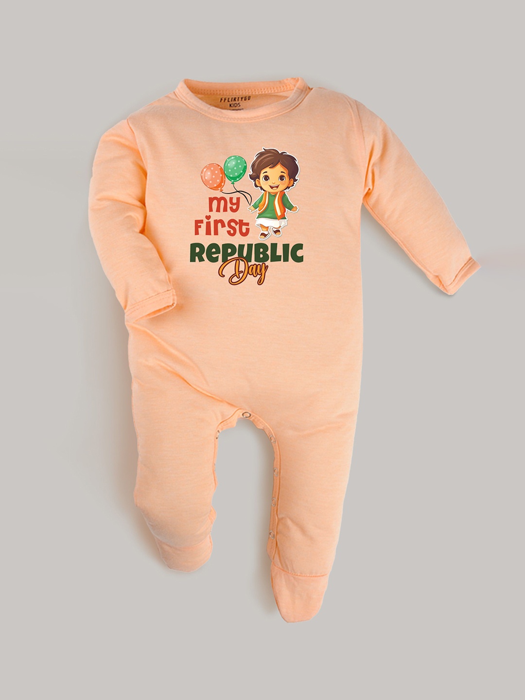 

FFLIRTYGO Kids Printed Cotton Round Neck Rompers, Peach