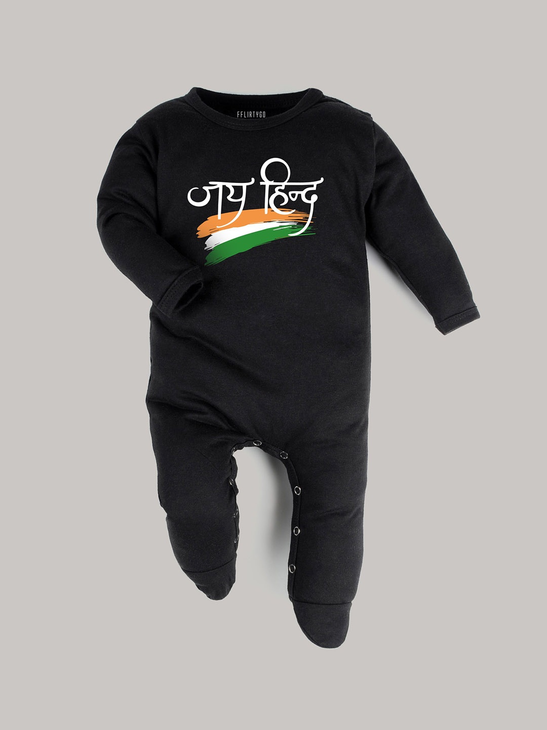 

FFLIRTYGO Kids Printed Round Neck Cotton Romper, Black