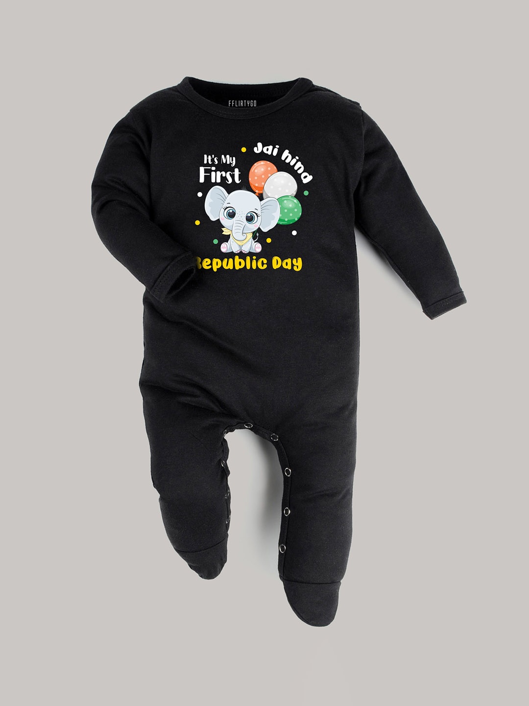 

FFLIRTYGO Kids Printed Cotton Round Neck Rompers, Black
