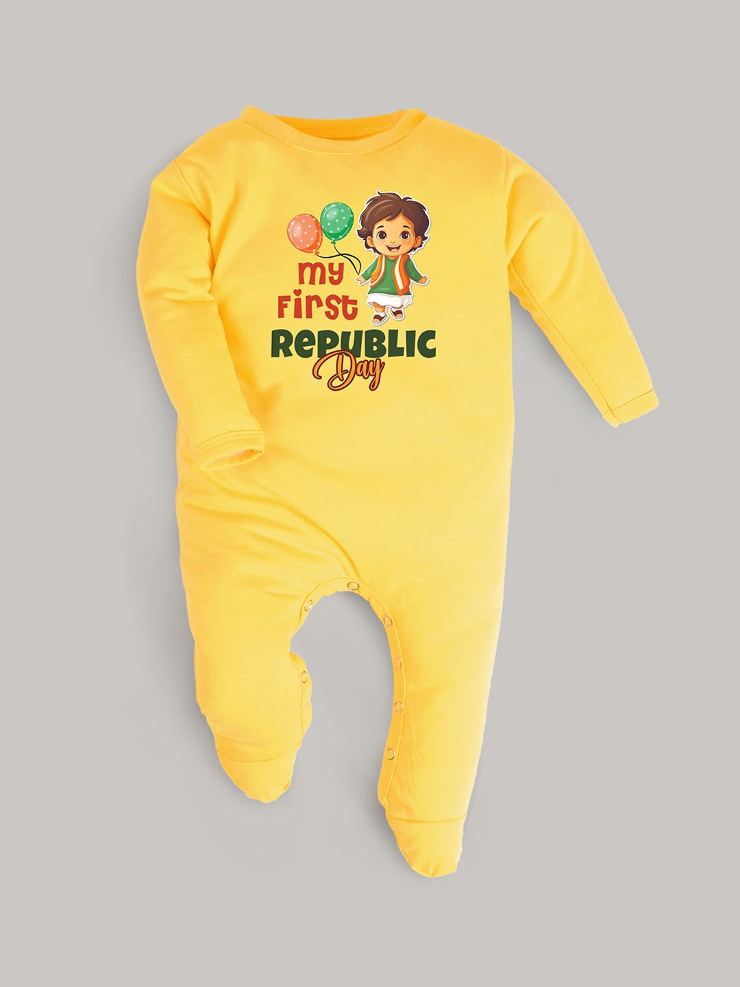 

FFLIRTYGO Kids Printed Round Neck Cotton Rompers, Yellow