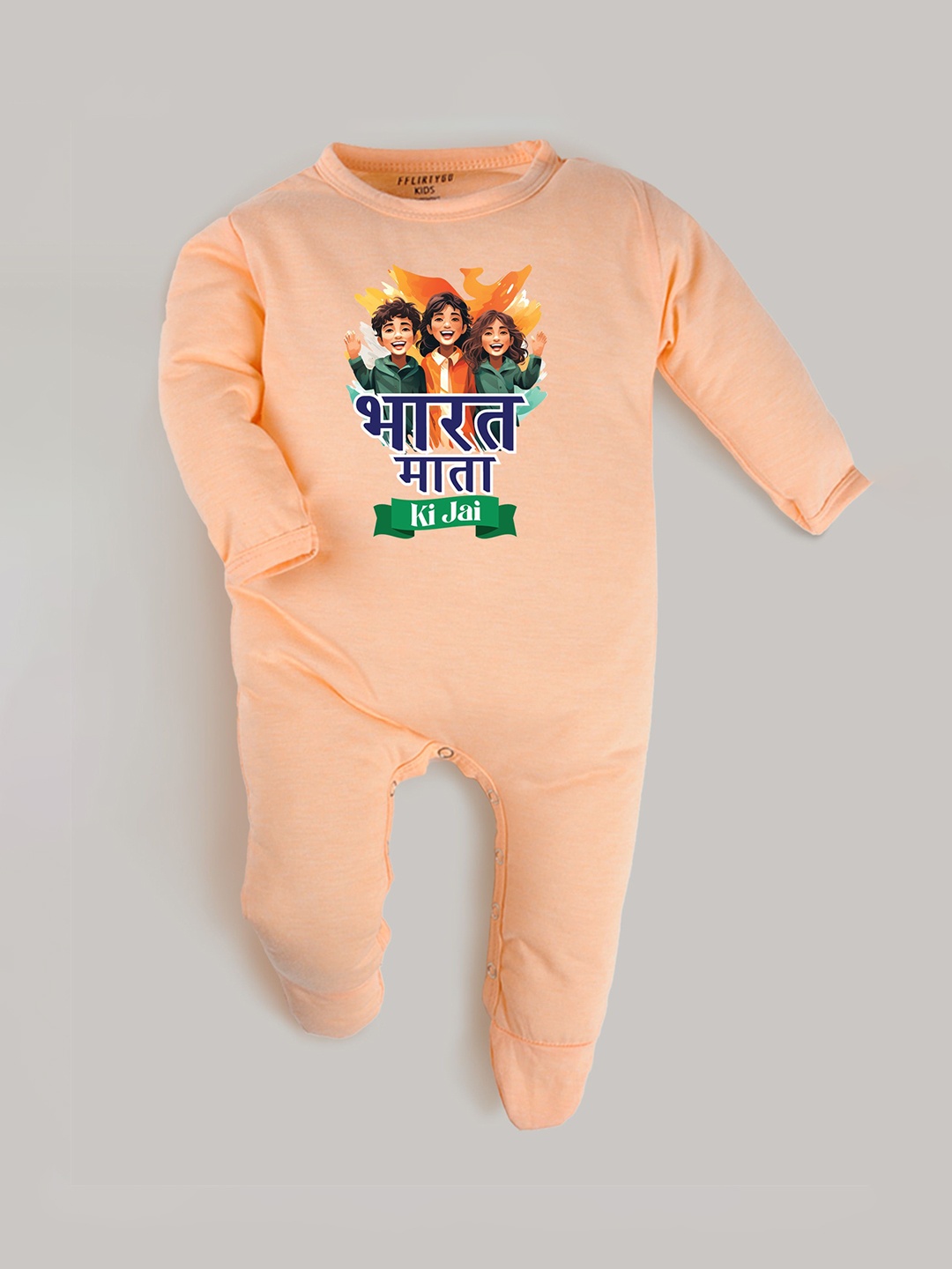 

FFLIRTYGO Kids Cotton Printed Round Neck Rompers, Peach