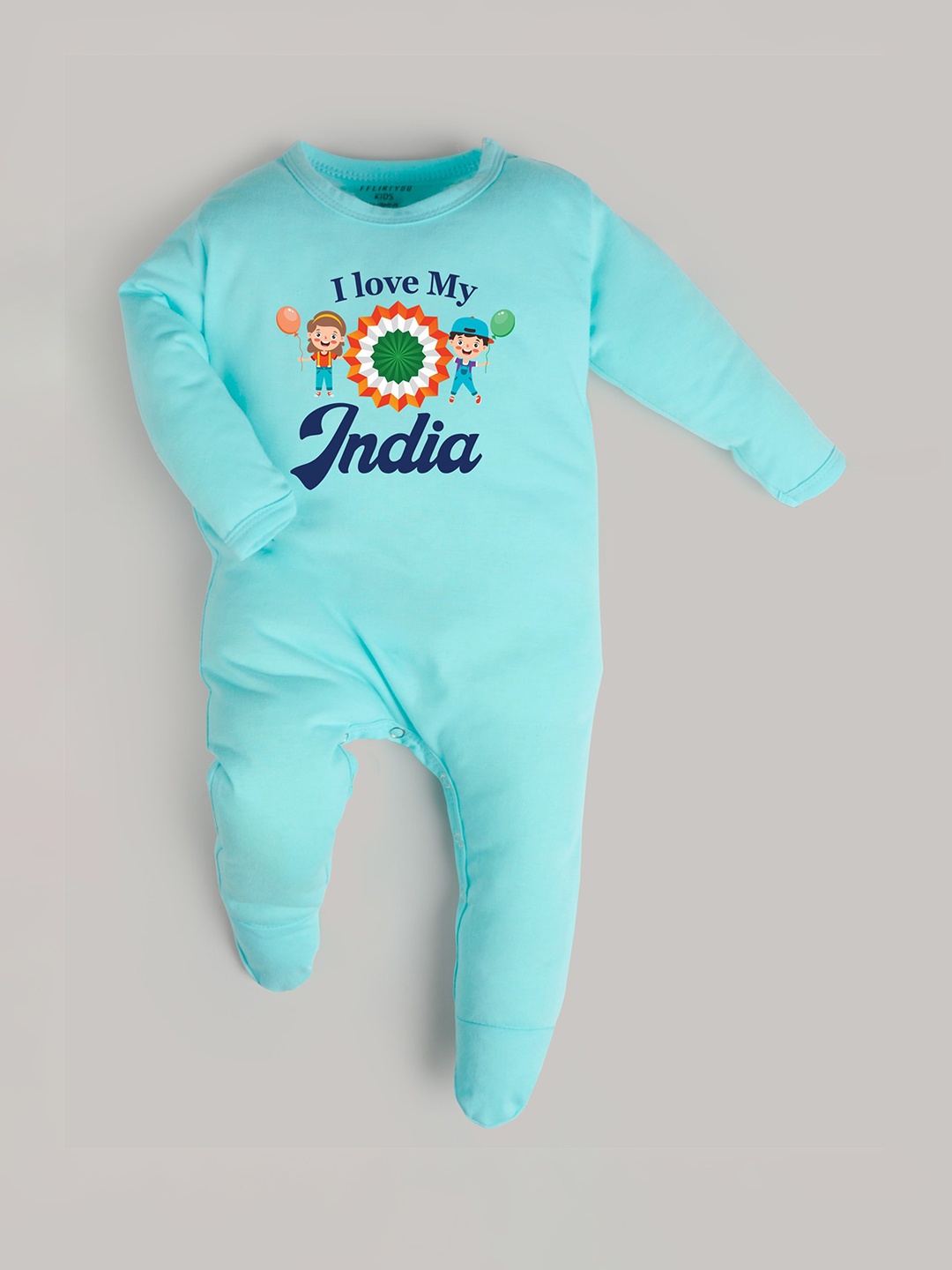 

FFLIRTYGO Kids Printed Round Neck Rompers, Turquoise blue