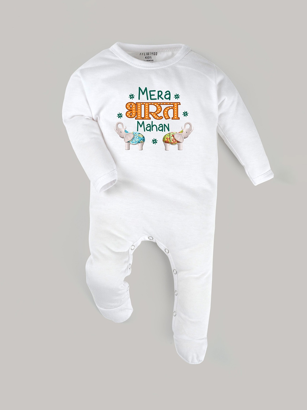 

FFLIRTYGO Kids Printed Cotton Round Neck Rompers, White