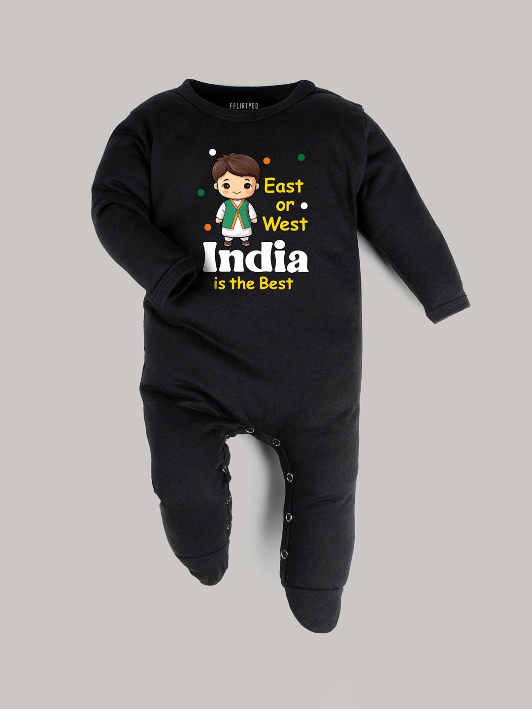 

FFLIRTYGO Kids Printed Round Neck Rompers, Black