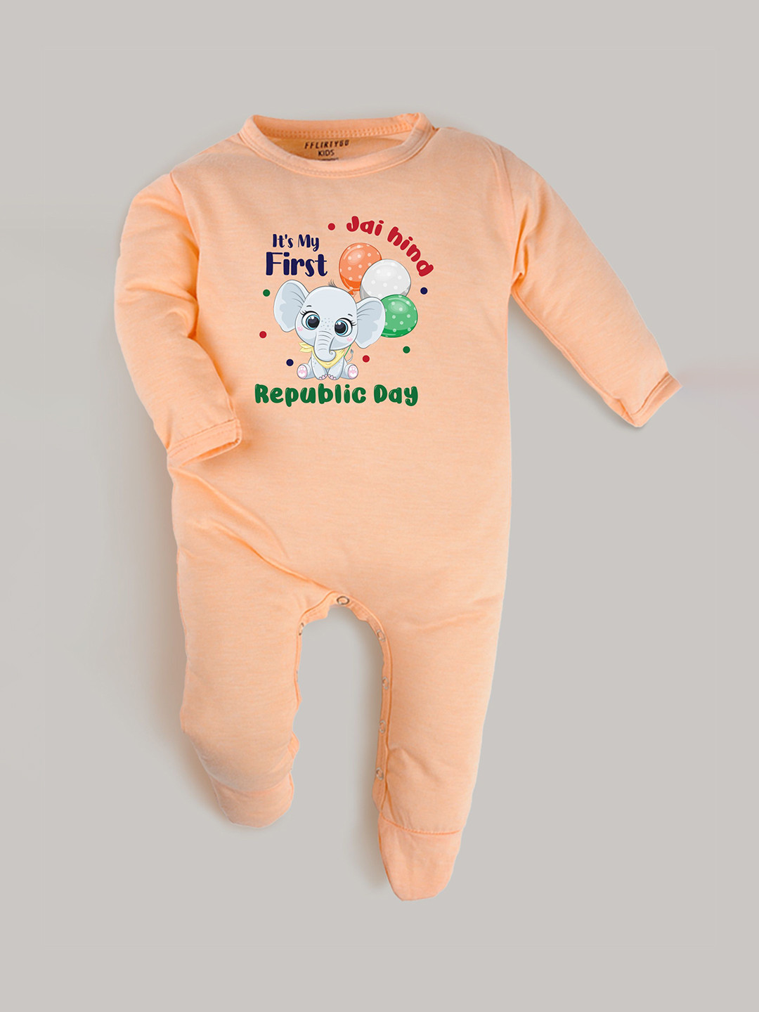 

FFLIRTYGO Kids Printed Round Neck Cotton Romper, Peach