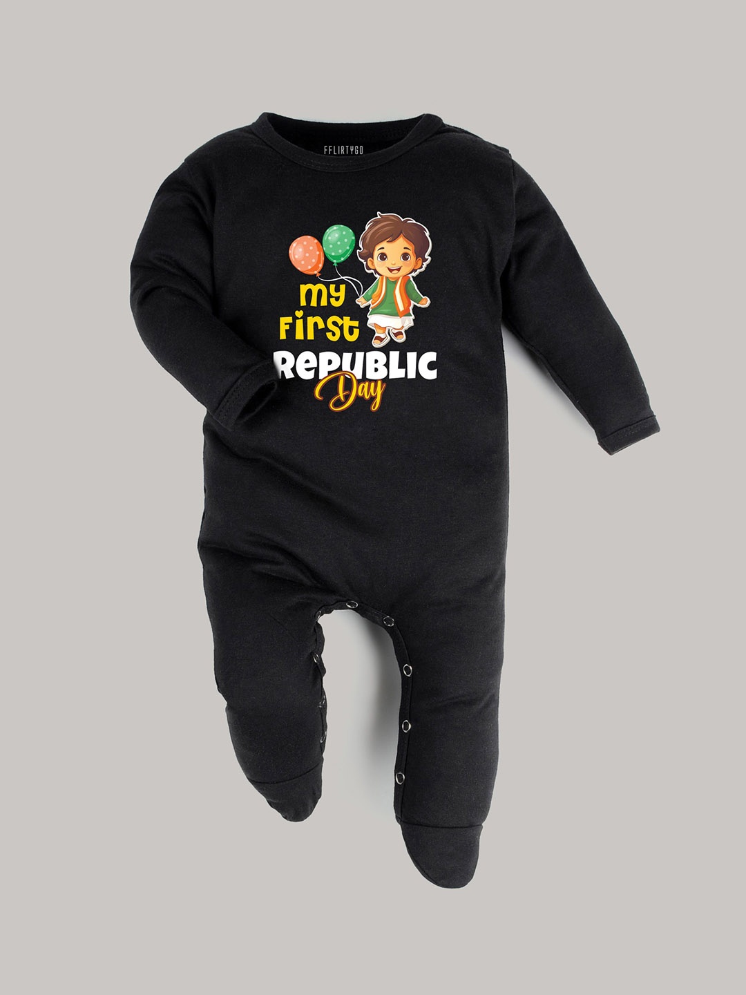 

FFLIRTYGO Kids Printed Round Neck Rompers, Black