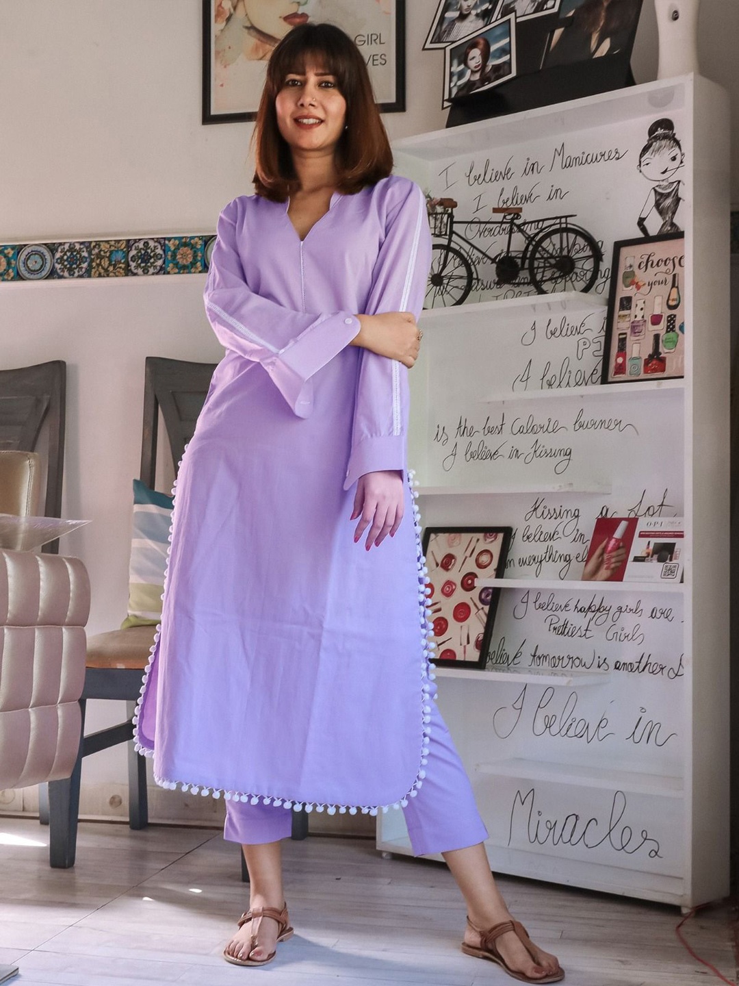 

Anni Designer Mandarin Collar Straight Kurta With Trouser, Purple