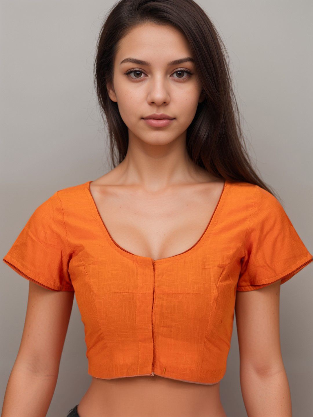 

Avishya Handcrafted Slub Cotton Solid Style Blouse Orange