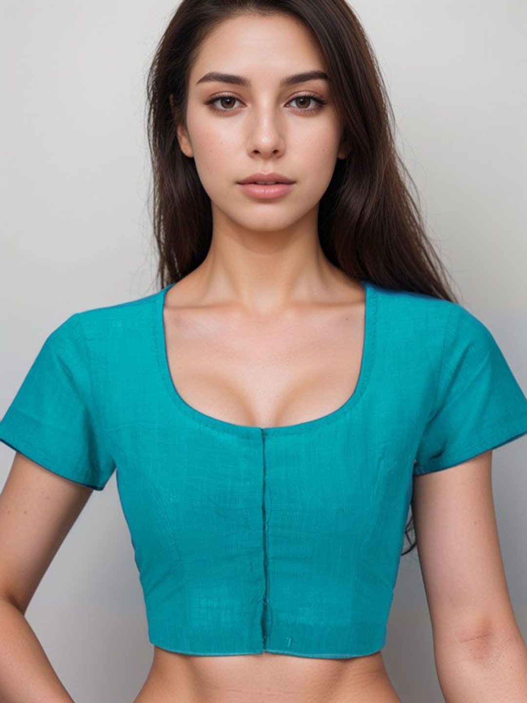 

Avishya Women Round Neck Cotton Saree Blouse, Blue