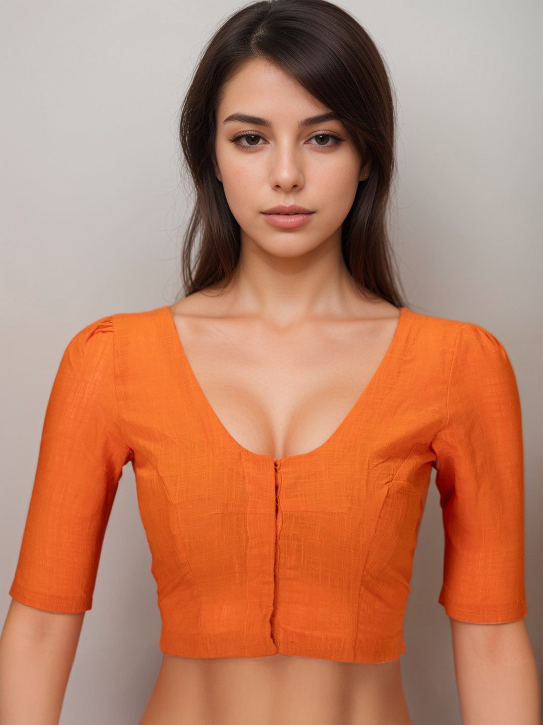 

Avishya Women Cotton Round Neck Saree Blouse, Orange