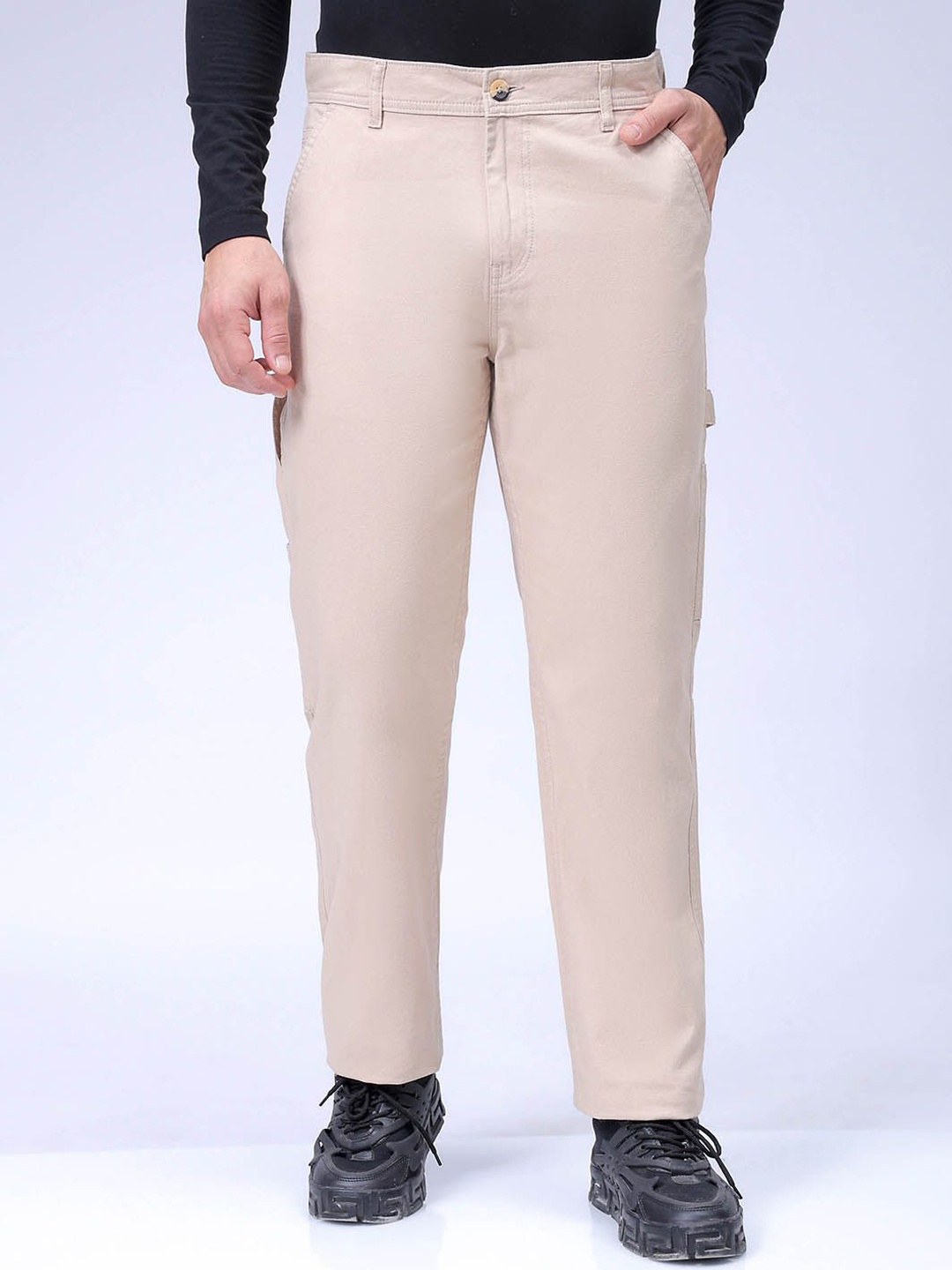 

The Indian Garage Co Men Relaxed Fit Mid-Rise Pure Cotton Formal Trouser, Off white