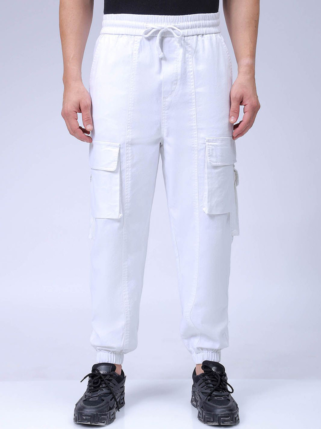 

The Indian Garage Co Men Pure Cotton Loose Fit Cargos Trousers, White
