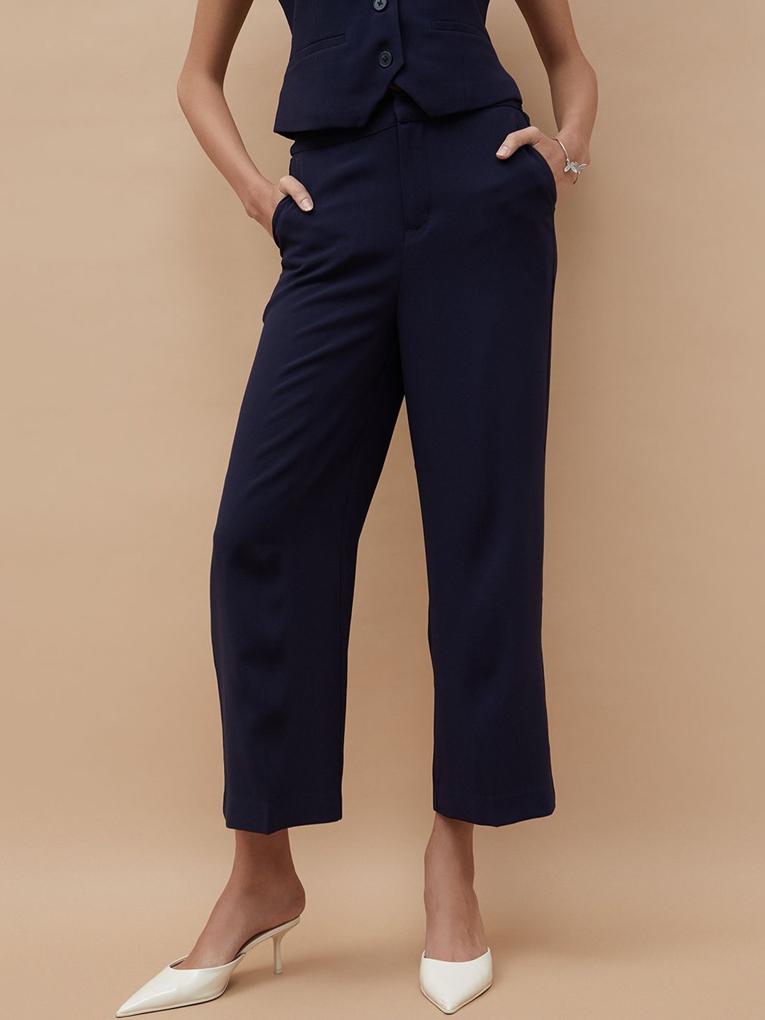 

CODE by Lifestyle Women Mid-Rise Cropped Parallel Trousers, Blue