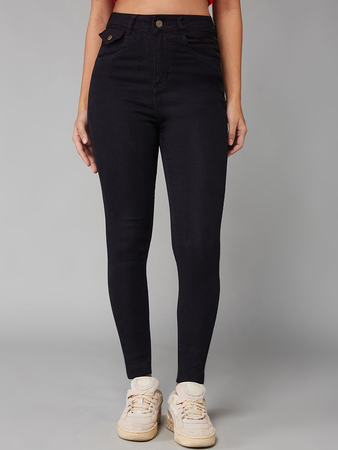 

DOLCE CRUDO Women Skinny Fit High-Rise Stretchable Jeans, Black
