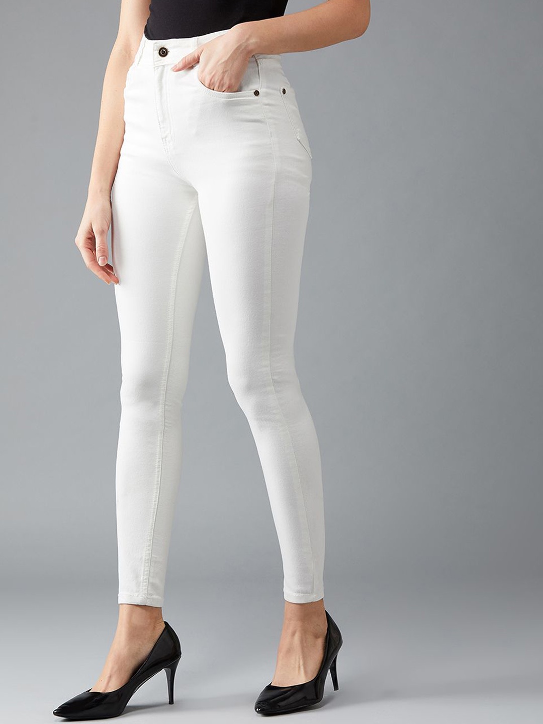 

DOLCE CRUDO Women Skinny Fit High-Rise Stretchable Jeans, White